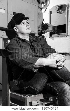 Projectionist At Work In The Room