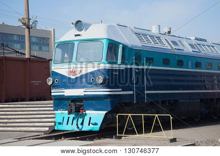 SAINT PETERSBURG, RUSSIA - MARCH 30, 2016: Cab passenger locomotive TG-102 closeup on the railway