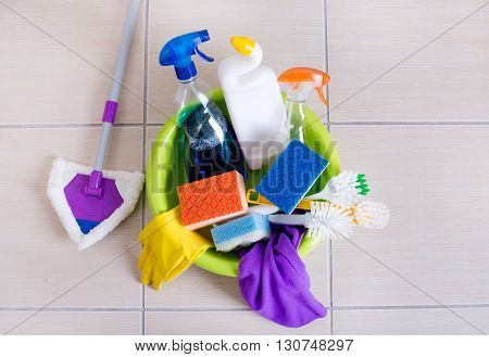 Cleaning Supplies On Floor