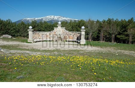 Madrid mountains with snow in may and source