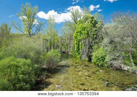Lozoya river watercourse of the mountains that supplies the city of Madrid