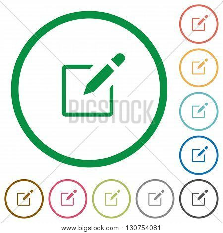 Set of editbox color round outlined flat icons on white background
