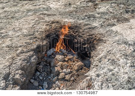 Yanartas, flaming stone, geographical feature near the Olympos valley and national park in Antalya Province, southwestern Turkey