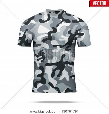 Base layer underwear compression t-shirt of thermal fabric  in urban camouflage style. Sample typical technical illustration.  Vector Illustration isolated on white background