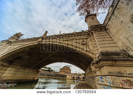 ROME - January 12: Nice view of the river Tiber January 12 2016 in Rome Italy.