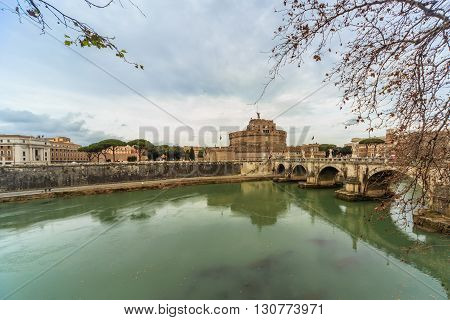 ROME - January 12: Nice view of the river Tiber January 12 2016 in Rome Italy.