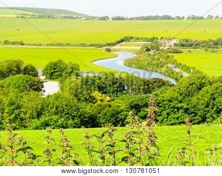 Seven Sisters National Park, Cuckmere river Valley, East Sussex, England. Selective focus