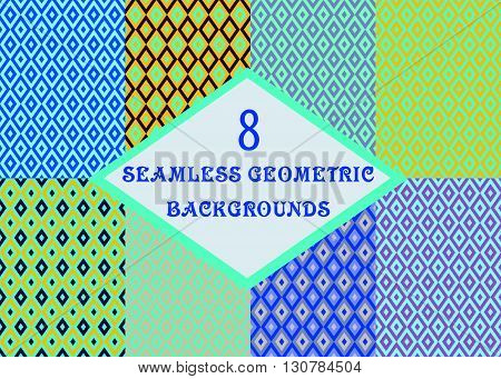 Eight abstract geometric background diamonds seamless pattern vector. Abstract geometric background vector. Background vector. The patchwork or quilt. Quilt pattern vector.