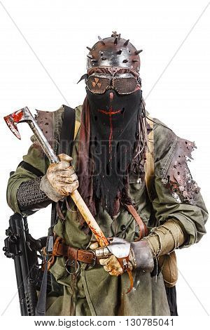 Nuclear post apocalypse. Studio shot of survivor in tatters