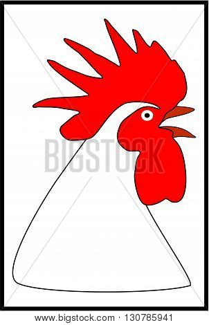 Head rooster white-black-red.Rooster vector illustration. Cartoon rooster. Rooster vector. Rooster poster. Rooster vector illustration. Rooster for advertising. For packing chicken. Rooster logo.
