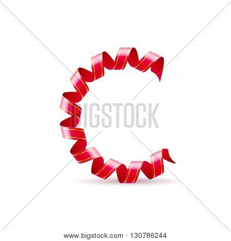 Letter C made of red curled shiny ribbon