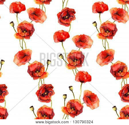 Vintage floral repeating sealess background with poppies in natural colors