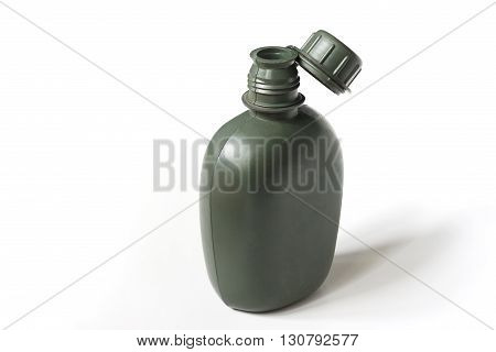 Army plastic canteen on a white background.