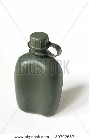 Army plastic canteen on a white background.