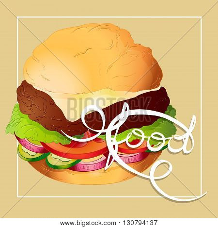 cheeseburger cheese bun with lettuce onion tomato cucumber and chop