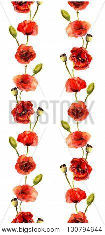 Vintage floral repeating sealess background with poppies in natural colors