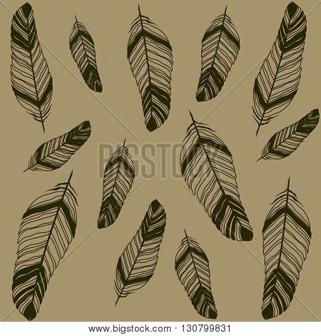 Feather Vector Background Beige Hand Drawn
