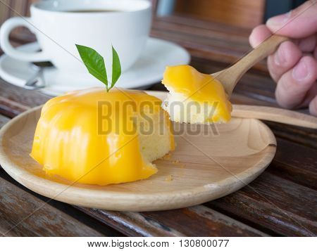 Orange cake bakery and coffee in morning