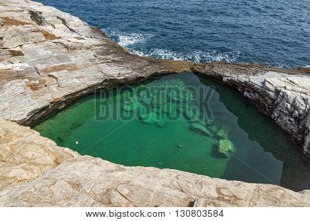Panoramic view to Giola Natural Pool in Thassos island, East Macedonia and Thrace, Greece