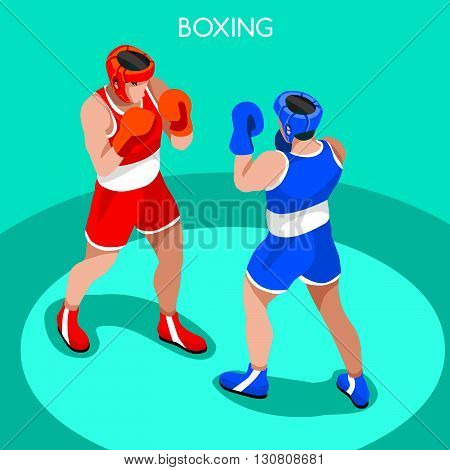 Boxing Players Summer Games Icon Set.3D Isometric Boxer.Sporting Championship International Boxe Competition.Sport Infographic Boxing Vector Illustration
