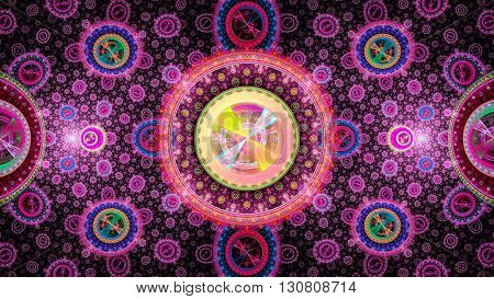 Time Machine. Mechanism and gear galactic hours. Infinity. Eternity. Mysterious psychedelic relaxation wallpaper. Sacred geometry. Fractal abstract pattern. 
