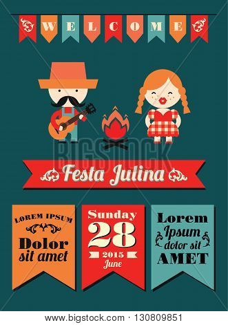 Latin American holiday the June party of Brazil. Flat illustration with symbolism of the holiday