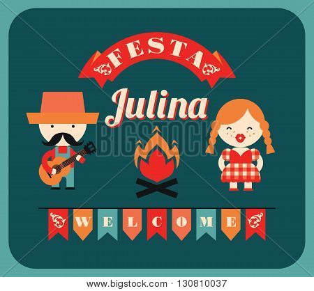 Latin American holiday the June party of Brazil. Flat illustration with symbolism of the holiday