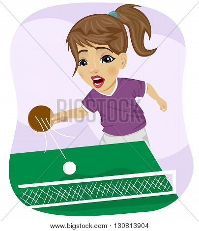 action shot of cute teenager girl playing table tennis