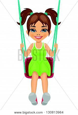 Adorable girl having fun on a swing isolated on white background