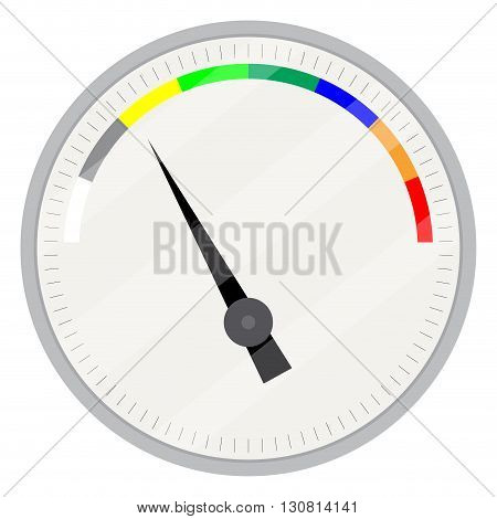 Spectrum indicator device. Index and pointer arrow indicator measure control technology measurement spectrum and power panel device. Vector flat design illustration