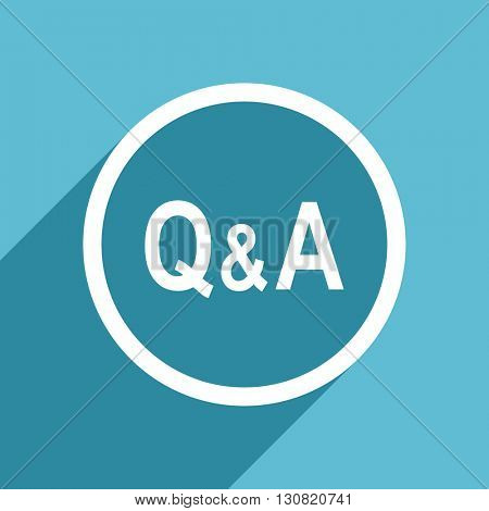 question answer icon, flat design blue icon, web and mobile app design illustration