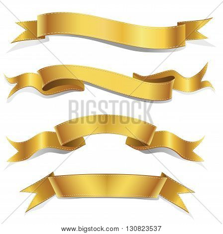 Realistic Gold Vector Ribbons Set banner with stitch detailing for your design project