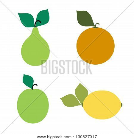 Icons or emblems of a pear, apple, orange, lemon