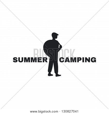 Logo for the campground. An emblem of the person with a backpack and the inscription summer camping