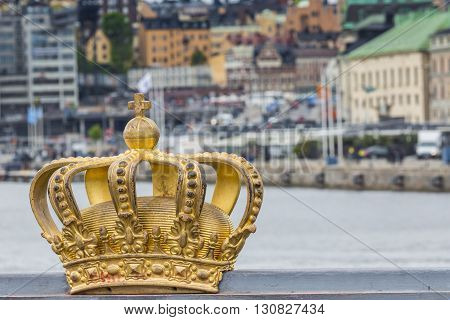 Skeppsholmsbron (skeppsholm Bridge) With Its Famous Golden Crown In Stockholm, Sweden