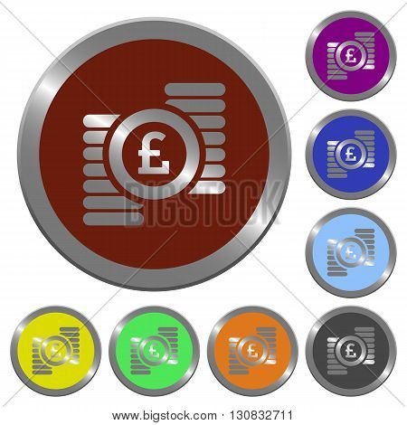Set of color glossy coin-like pound coins buttons.