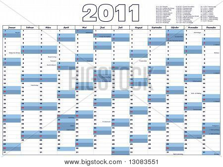 Calendario 2011 con feriados oficiales alemanes