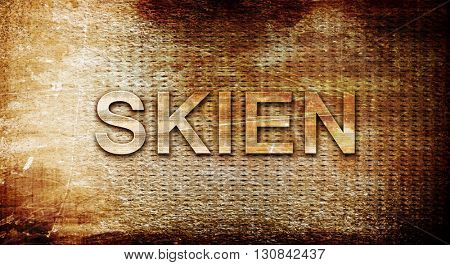 Skien, 3D rendering, text on a metal background
