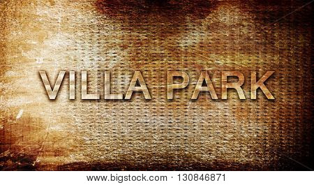 villa park, 3D rendering, text on a metal background