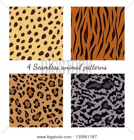 Set of seamless animal patterns vector feline or cat background