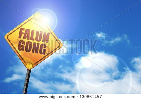 Falun gong, 3D rendering, a yellow road sign