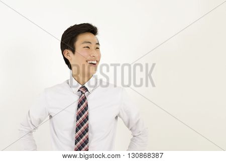 Asian businessman with white shirt isolated on white background