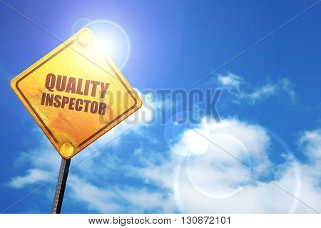 quality inspector, 3D rendering, a yellow road sign