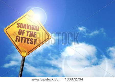 survival of the fittest, 3D rendering, a yellow road sign