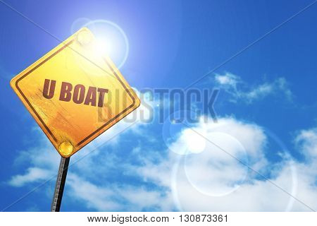 u boat, 3D rendering, a yellow road sign