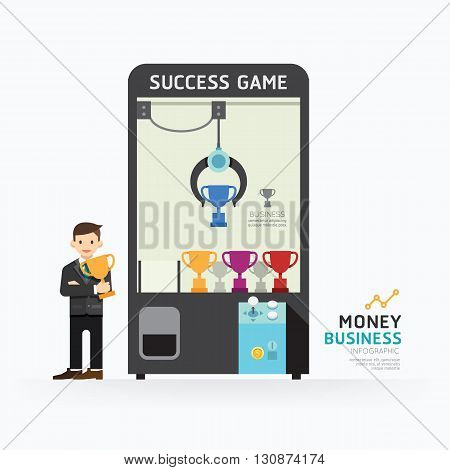 Infographic business claw game template design. How to success concept vector illustration / graphic or web design layout.