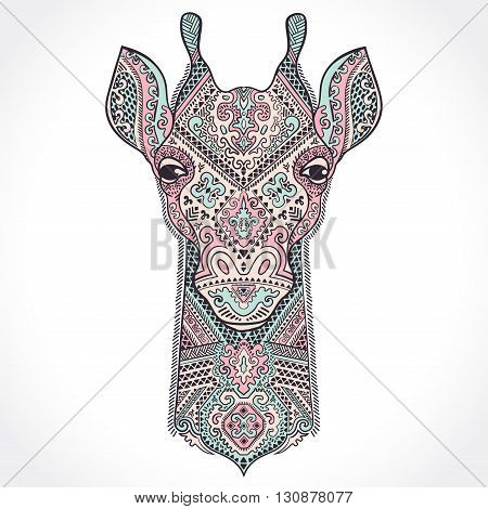 Vector giraffe with ethnic and tribal ornaments