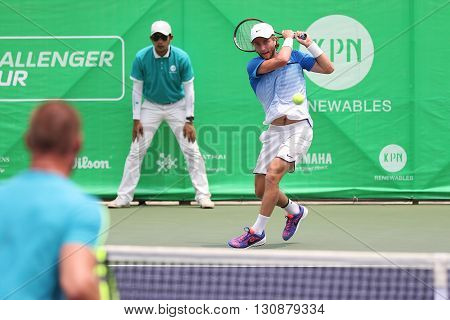 Bangkok Thailand - May 17 2016: Sam Barry is an Irish professional tennis player. KPN Renewables Bangkok Open 2016 at Rama Gardens Hotel.