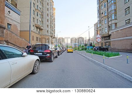 Moscow, Russia - May, 11, 2016:  cars on a parking in an inhabited district in Moscow, Russia