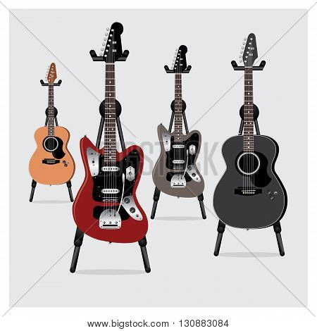 Vector Illustration Electric Guitar & Acoustic Guitar set with Stand
